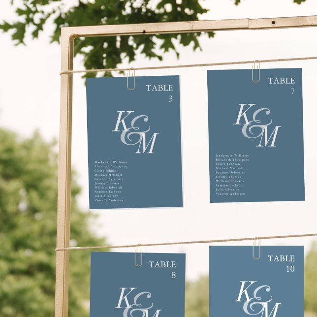 Monogram Seating Chart Card Dusty Blue Classic  (Creator Uploaded)