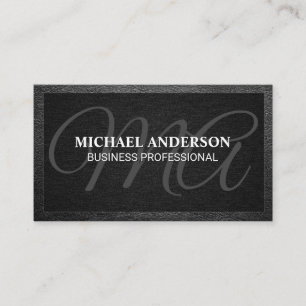 Monogram Serif   Black Texture   Leather Business Card