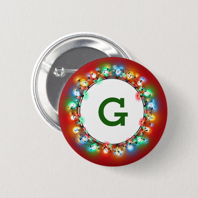 Monogram set inside Ring Christmas Light Bulbs 2 Inch Round Button (Front & Back)