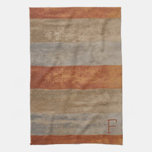 Monogram Shades of Grey and Orange Ombre Striped Kitchen Towel