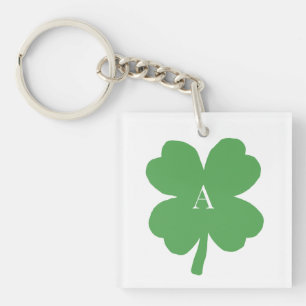 Monogram Shamrock Irish Green Painting Keychain