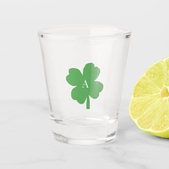 Monogram Shamrock Irish Green Painting Shot Glass (Front)
