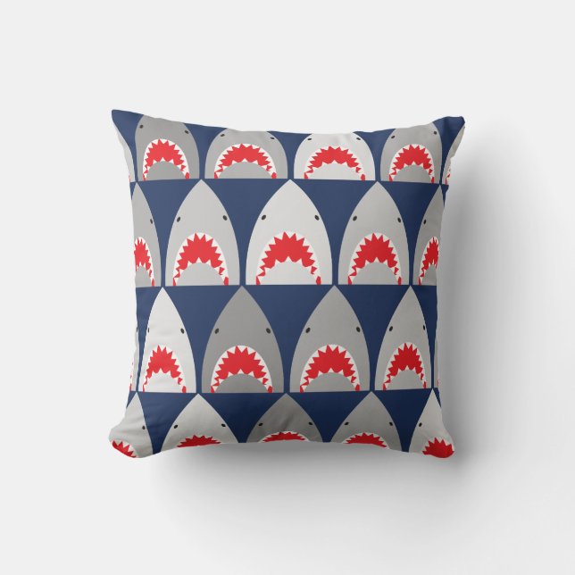 Monogram Sharks Pattern Throw Pillow (Front)