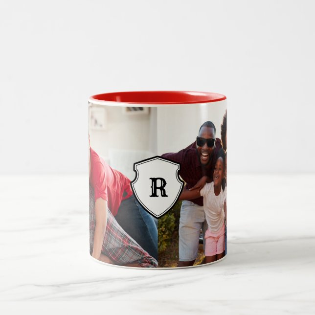 Monogram Shield Crest Dad Photo Two-Tone Coffee Mug (Center)
