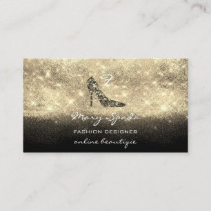 Monogram Shoes Gold Glitter Heels Logo QR Black Business Card