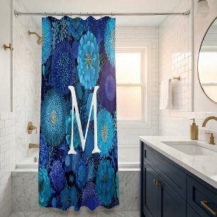 Monogram Shower Curtain floral navy blue
