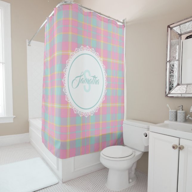 Monogram Shower Curtain - Spring Plaid {S2D16} (In Situ)