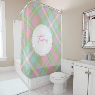 Monogram Shower Curtain - Spring Plaid {S2D17}