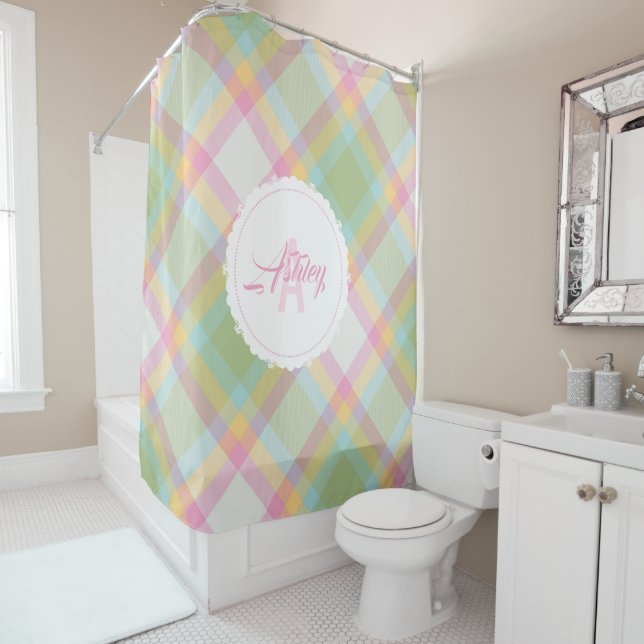 Monogram Shower Curtain - Spring Plaid {S2D24} (In Situ)