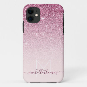 Monogram signature script blush pink template iPhone 11 case