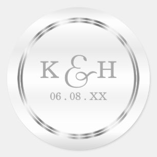 Monogram Silver and White Round Labels
