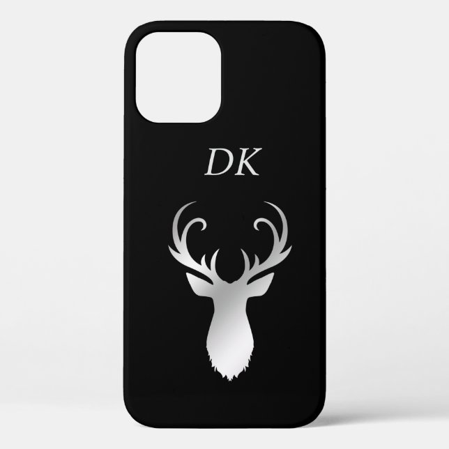 Monogram Silver Antler Deer Silhouette Case-Mate iPhone Case (Back)