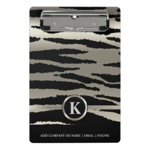Monogram Silver & Black Zebra Stripes Mini Clipboard