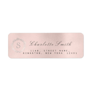 Monogram Silver Blush Pink Adresse de retour RSVP 