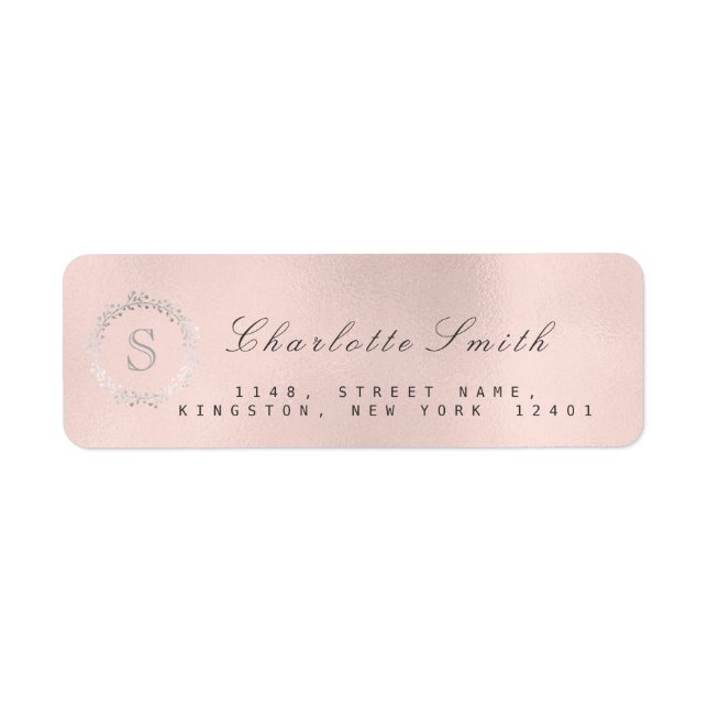Monogram Silver Blush Pink Return Address RSVP 16t (Front)