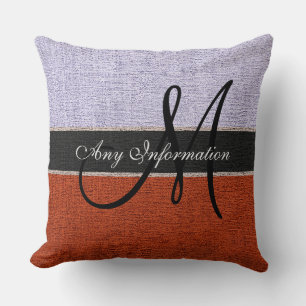 Monogram Silver & Brown Burlap Rustic Jute Throw Pillow
