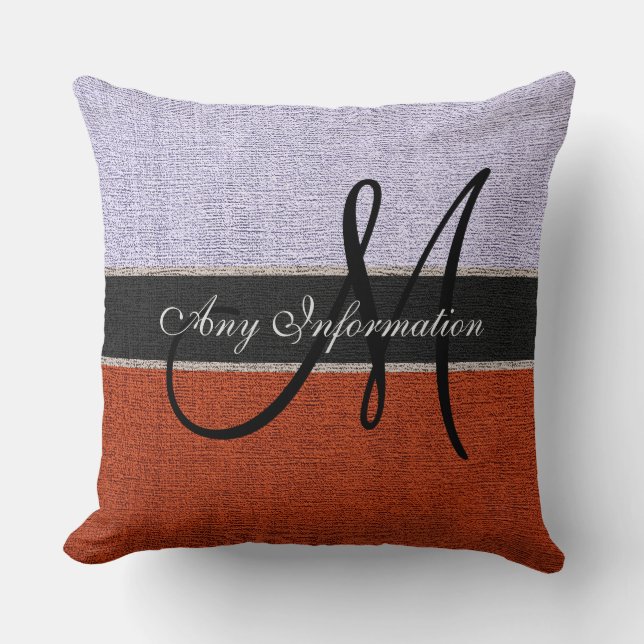 Monogram Silver & Brown Burlap Rustic Jute Throw Pillow (Front)