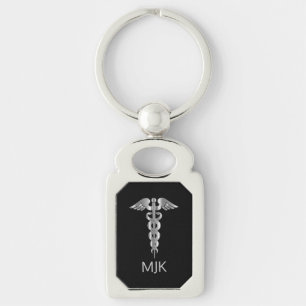 Monogram Silver Caduceus   Keychain