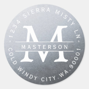 Monogram Silver Circular Return Address Label