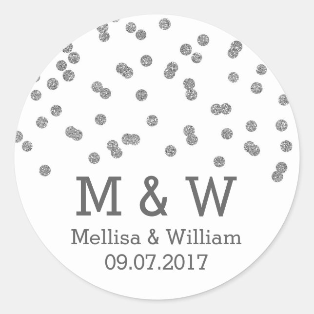 Monogram Silver Confetti Wedding Favour Tags (Front)