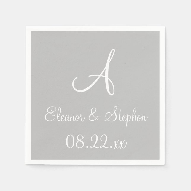 Monogram Silver Cool One Colour Paper Napkins (Front)