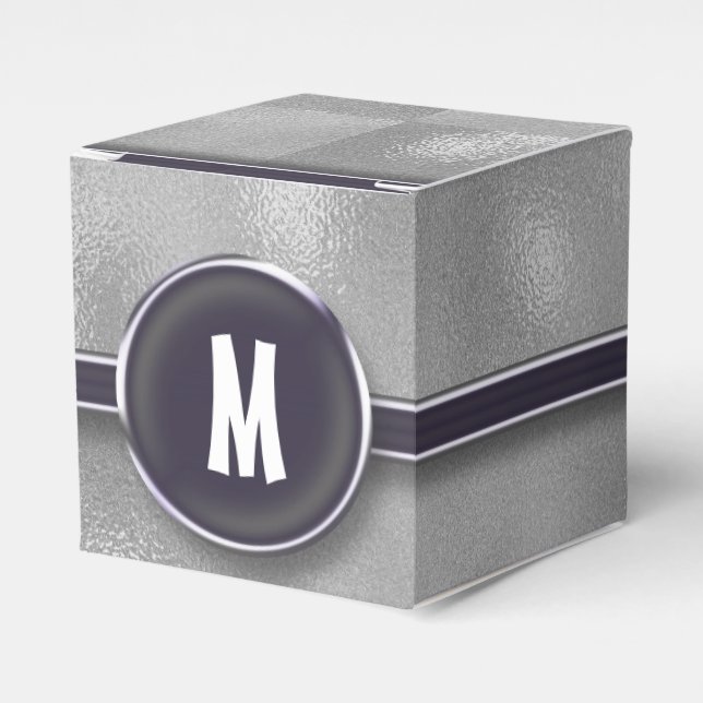Monogram Silver Foil Favor Box (Front Side)