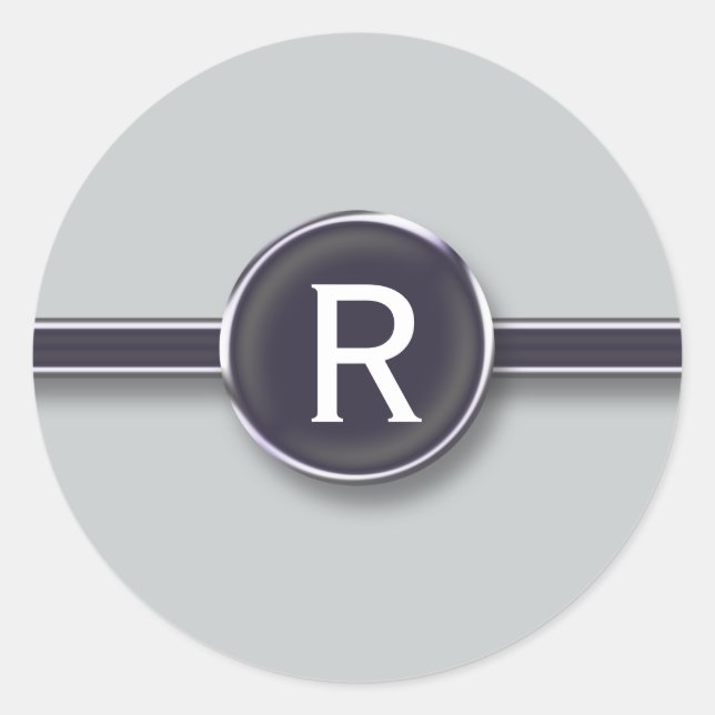 Monogram Silver Foil Typewriter Letter Classic Round Sticker (Front)
