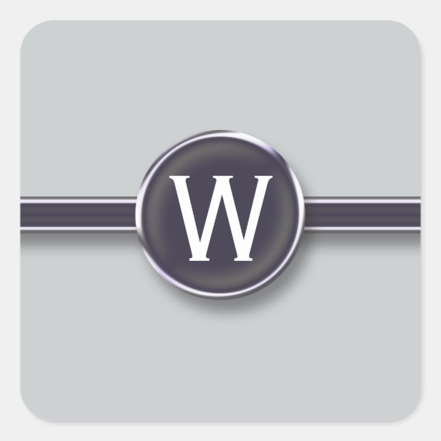 Monogram Silver Foil Typewriter Letter Square Sticker (Front)