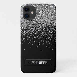 Monogram Silver Glam Glitter Sparkle Name iPhone 11 Case