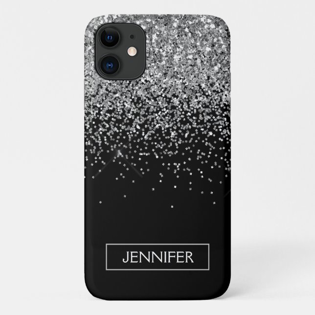 Monogram Silver Glam Glitter Sparkle Name Case-Mate iPhone Case (Back)