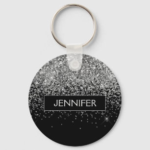 Monogram Silver Glam Glitter Sparkle Name Keychain