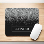Monogram Silver Glam Glitter Sparkle Name Mouse Pad<br><div class="desc">Silver and Black Faux Glitter Sparkle Elegant and Modern Chic Trendy Luxury Monogrammed Mouse Pad. These monogram - add your own name customized mousepad can be updated with your name.</div>