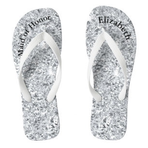 Monogram Silver Glitter Bridesmaid Maid of Honour Flip Flops