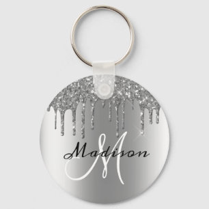 Monogram Silver Glitter Drips Sparkle Keychain