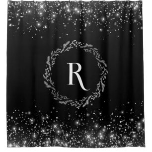 Monogram Silver Glitter In Black Background 