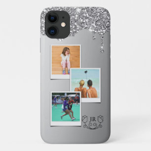 Monogram Silver Glitter Photo Template iPhone 11 iPhone 11 Case