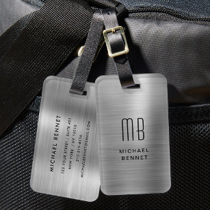 Monogram Silver Grey Brushed Metallic Pass Luggage Tag