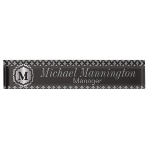 Monogram Silver Grey Pattern Nameplate