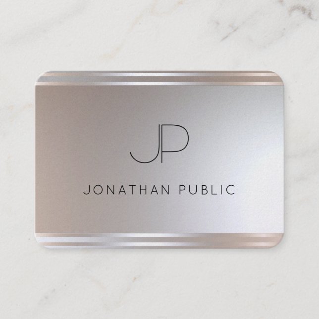 Monogram Silver Look Elegant Modern Template Business Card (Front)