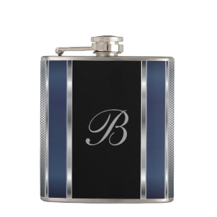 Monogram Silver Mesh and Dark Blue Hip Flask