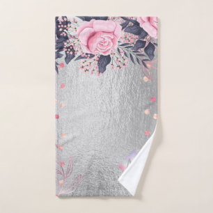 Monogram Silver Navy Rosegold Girly Newlyweds Gift Hand Towel