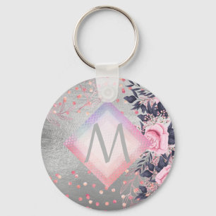 Monogram Silver Navy Rosegold Girly Newlyweds Gift Keychain
