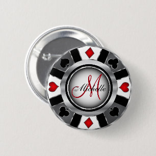 Monogram Silver Poker Chip Casino Design 2 Inch Round Button
