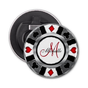 Monogram Silver Poker Chip Design Bottle Opener