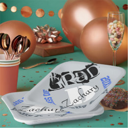 Monogram Silver Royal Blue Graduation Year Paper Plate