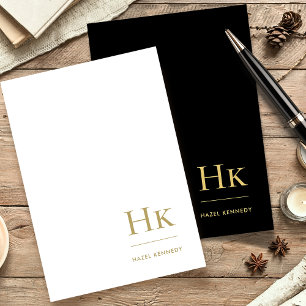 Monogram Simple Classic Black Gold Personalized Stationery