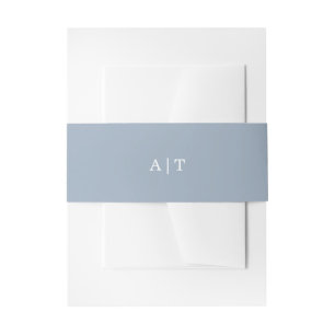 Monogram Simple Dusty Blue Wedding Invitation Belly Band