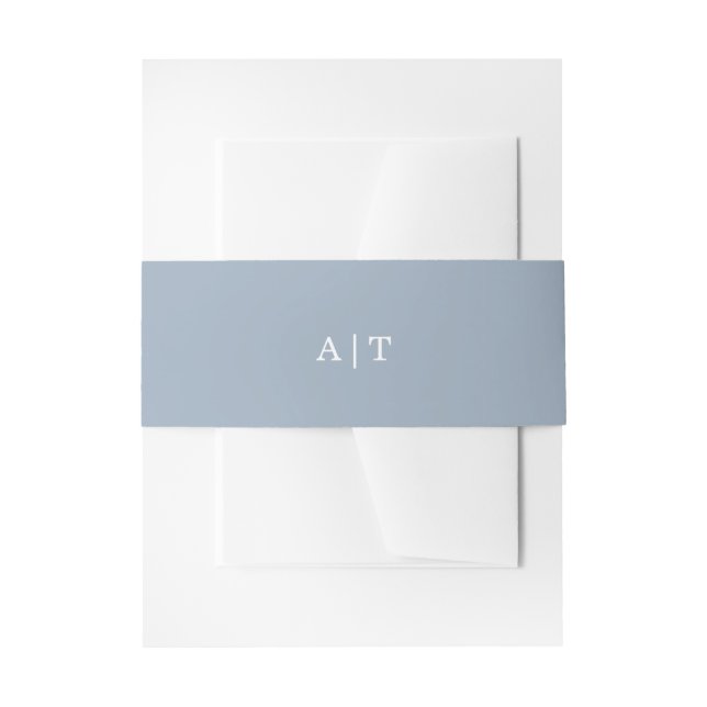 Monogram Simple Dusty Blue Wedding Invitation Belly Band (Front Example)