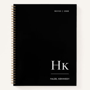 Monogram Simple Elegant Black Personalized Name Notebook