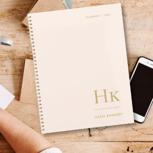 Monogram Simple Elegant Blush Gold Personalized Planner
